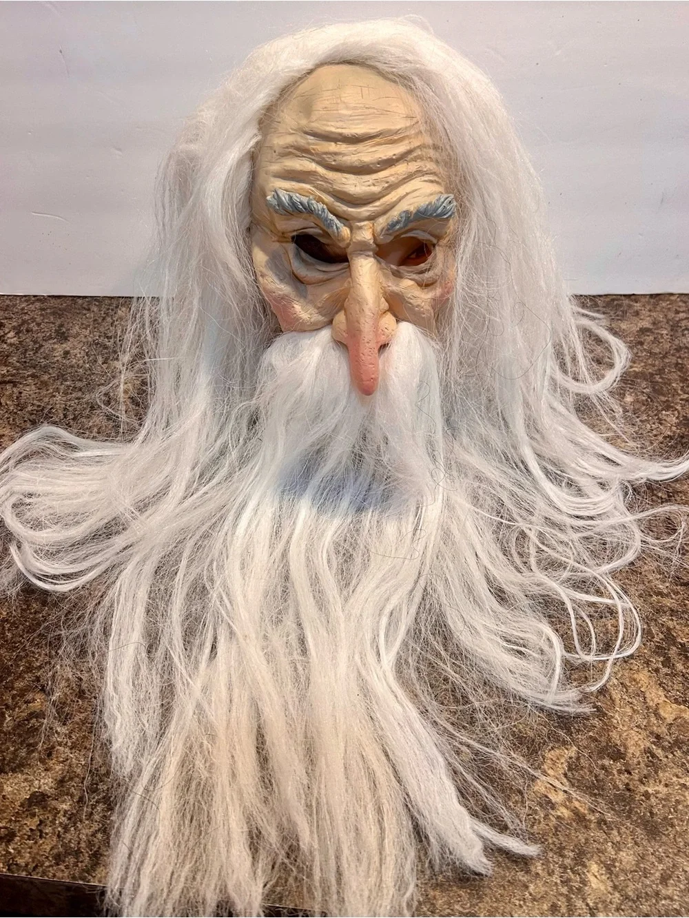 Long White Wizard Mask with Beard and Hair